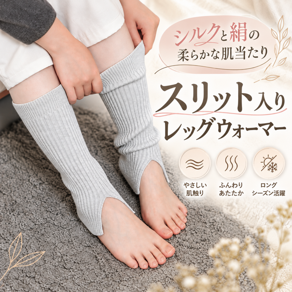 【絹屋】シルクと絹のスリット入りレッグウォーマー